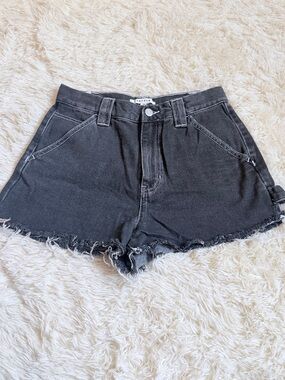 PacSun Washed Black High-Rise Raw Hem Denim Shorts
